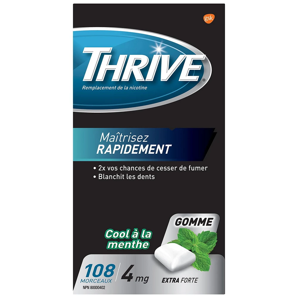 Thrive Gum 4mg Extra Strength Nicotine Replacement, Cool Mint, 108 count