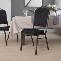 HERCULES Series Crown Back Stacking Banquet Chair in Black Patterned Fabric - Gold Vein Frame