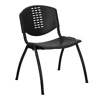 HERCULES Series 880 lb. Capacity Black Plastic Stack Chair with Oval Cutout Back and Black Frame