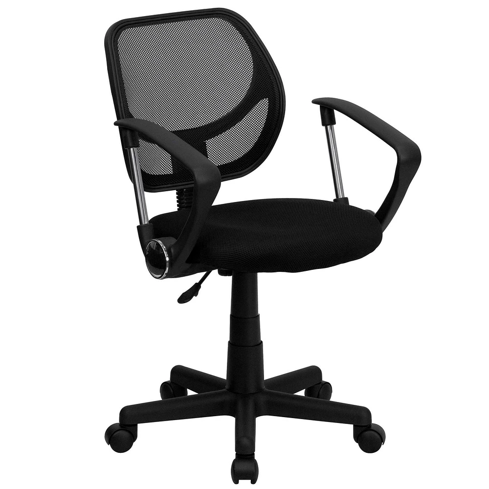 Mid-Back Black Mesh Swivel Task Chair with Curved Square Back and Arms