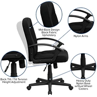 Mid-Back Black Fabric Executive Swivel Chair with Nylon Arms