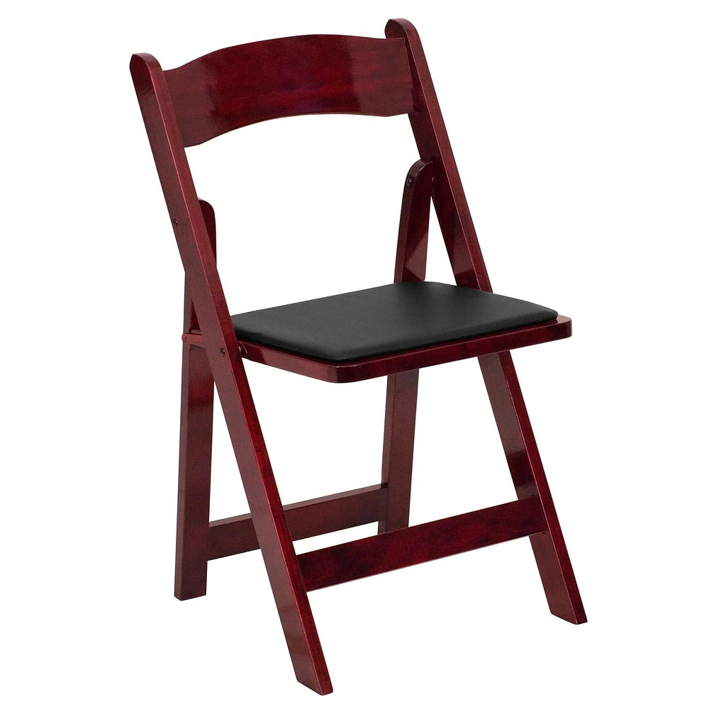 HERCULES Series Mahogany Wood Folding Chair with Vinyl Padded Seat