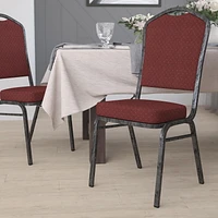 HERCULES Series Crown Back Stacking Banquet Chair in Burgundy Patterned Fabric - Silver Vein Frame