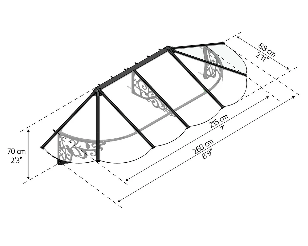 Canopia by Palram Lily Door Awning 35" x 105" Black Frame with Clear Panels