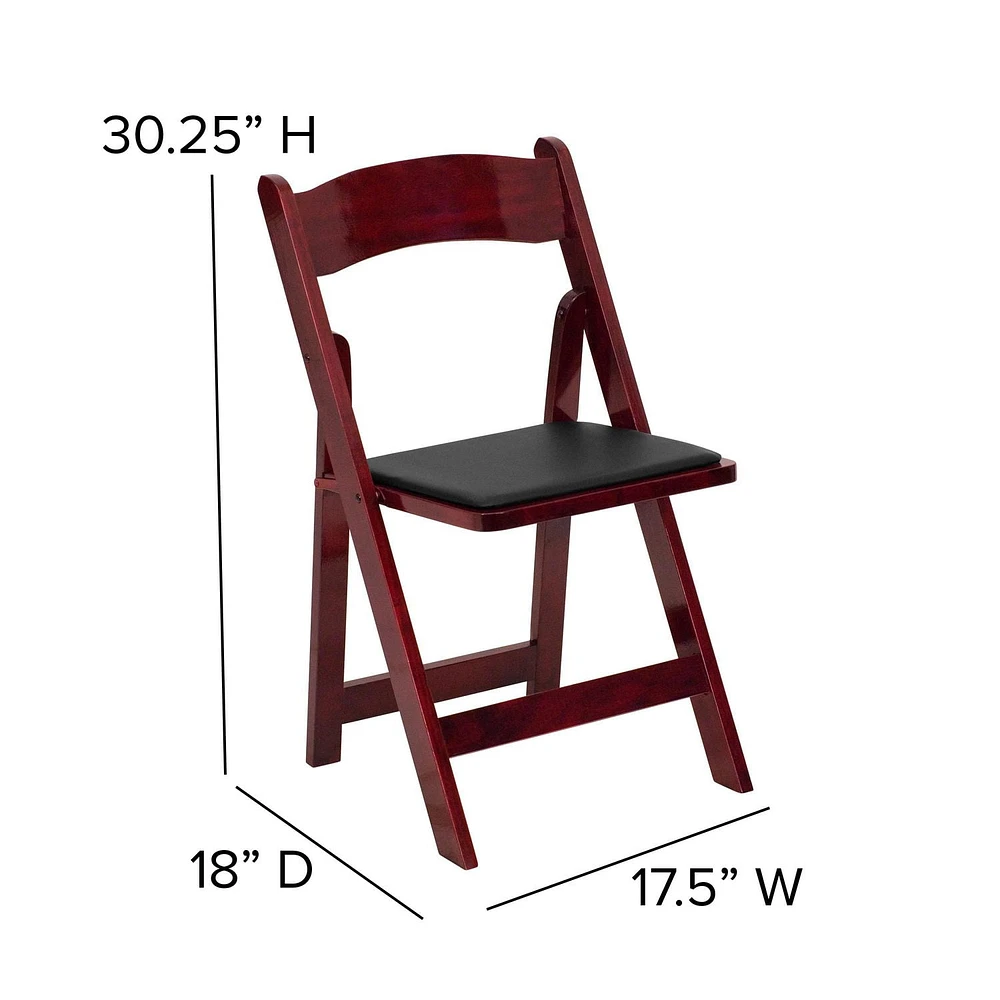 HERCULES Series Mahogany Wood Folding Chair with Vinyl Padded Seat