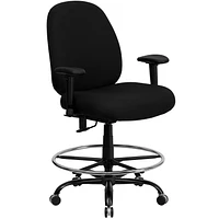 HERCULES Series Big & Tall 400 lb. Rated Black Fabric Ergonomic Drafting Chair with Adjustable Back Height and Arms