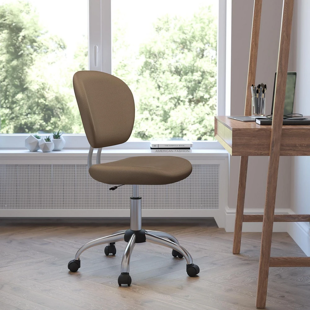 Mid-Back Coffee Brown Mesh Padded Swivel Task Chair with Chrome Base