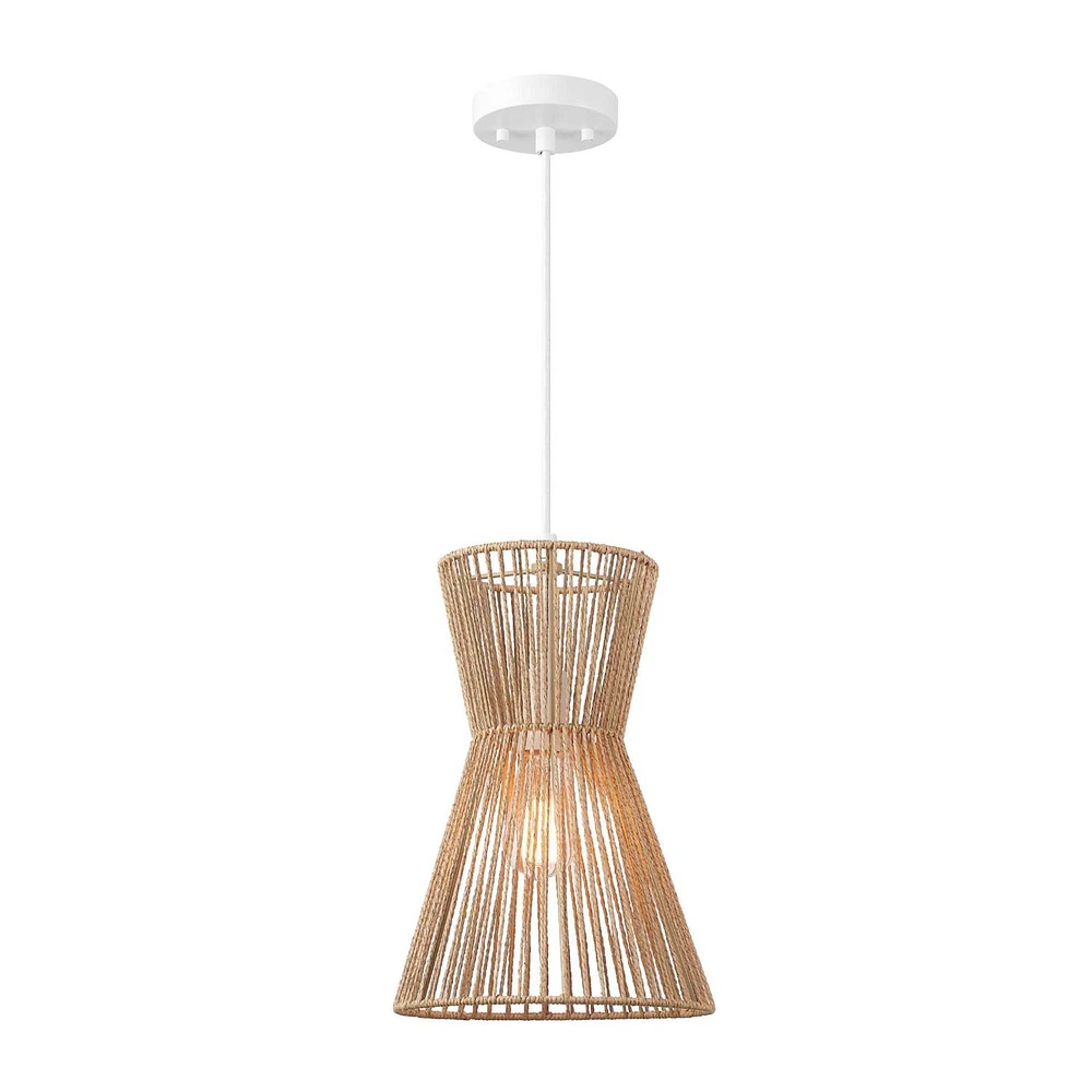 Novogratz x Globe Grace 1-Light Pendant Lighting, Matte White, Natural Twine Shade