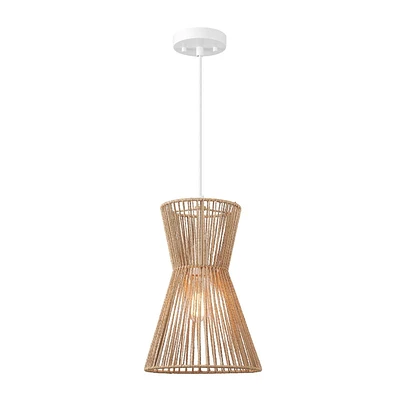 Novogratz x Globe Grace 1-Light Pendant Lighting, Matte White, Natural Twine Shade