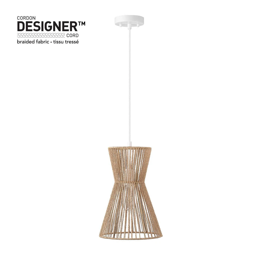 Novogratz x Globe Grace 1-Light Pendant Lighting, Matte White, Natural Twine Shade