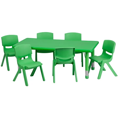 24''W x 48''L Rectangular Plastic Height Adjustable Activity Table Set with 6 Chairs