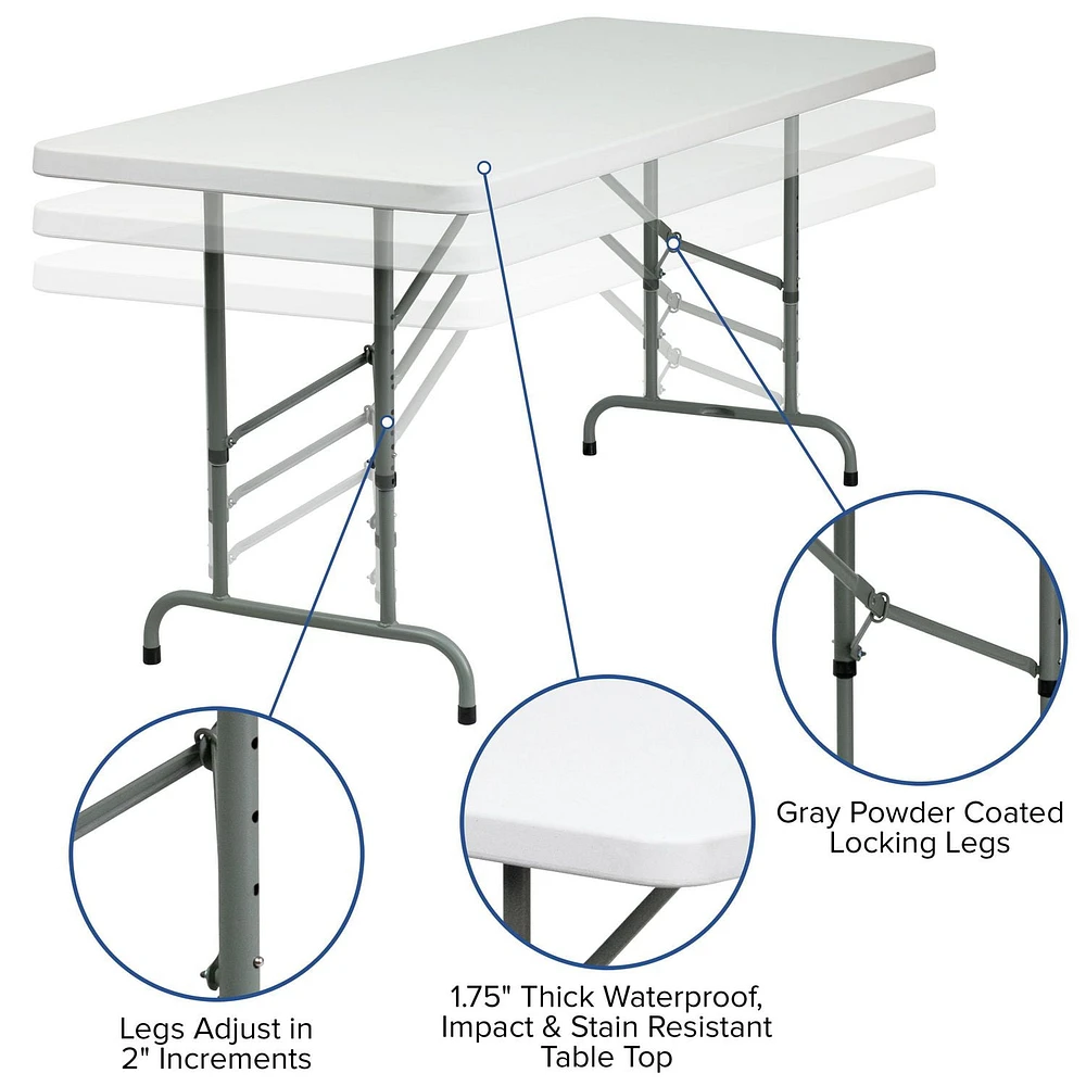 30''W x 72''L Height Adjustable Granite White Plastic Folding Table