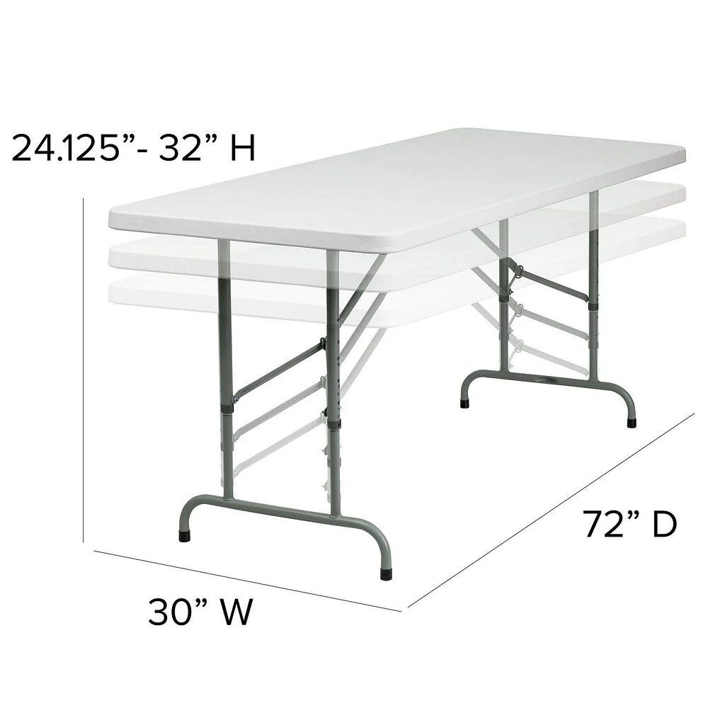 30''W x 72''L Height Adjustable Granite White Plastic Folding Table