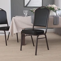 HERCULES Series Crown Back Stacking Banquet Chair in Black Vinyl - Gold Vein Frame