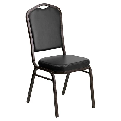 HERCULES Series Crown Back Stacking Banquet Chair in Black Vinyl - Gold Vein Frame