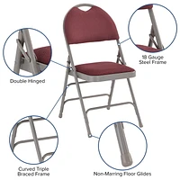 HERCULES Series Ultra-Premium Triple Braced Burgundy Fabric Metal Folding Chair with Easy-Carry Handle