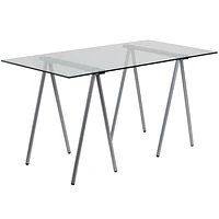 Glass Computer Desk with Silver Metal Frame