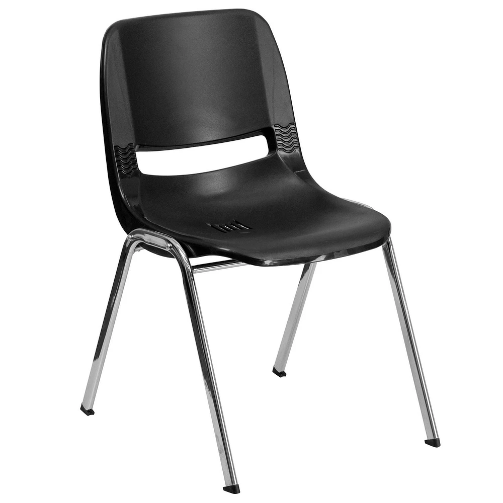 HERCULES Series 440 lb. Capacity Navy Ergonomic Shell Stack Chair with Chrome Frame and 14'' Seat Height