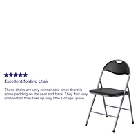 HERCULES Series Black Vinyl Metal Folding Chair with Carrying Handle