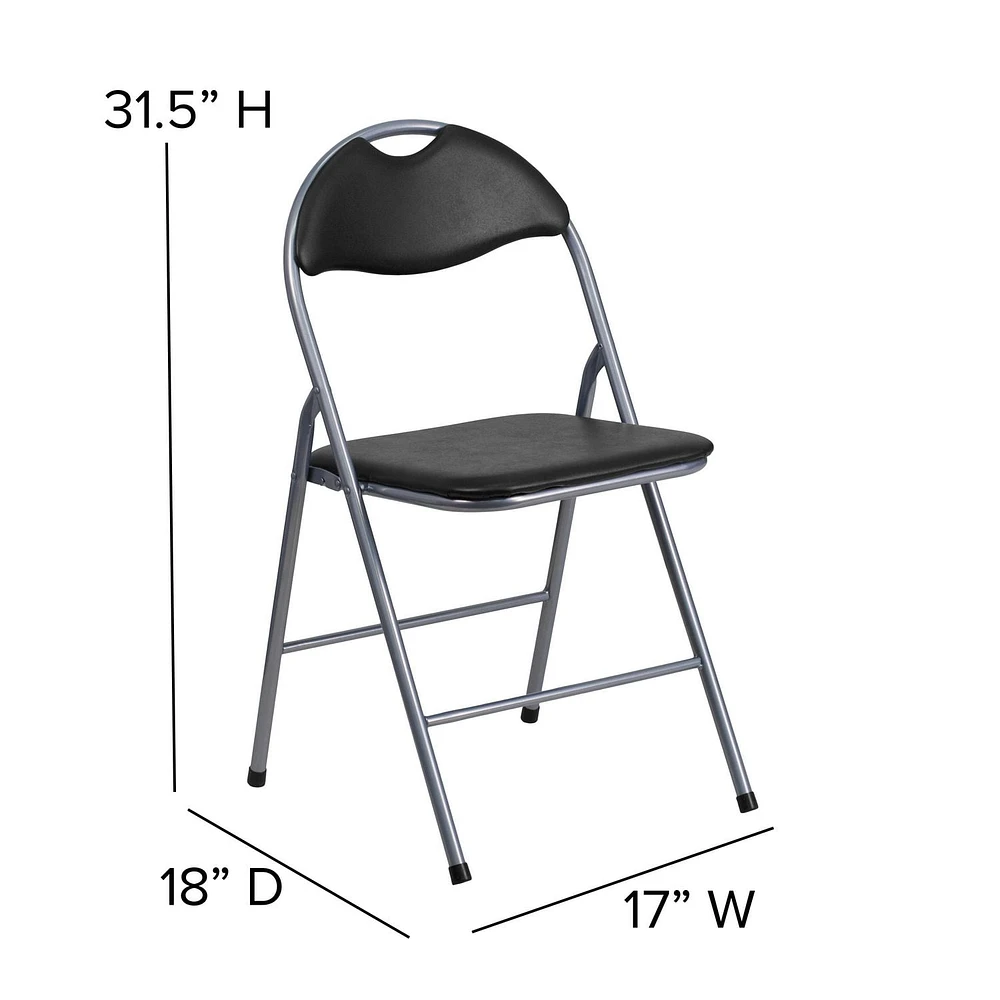 HERCULES Series Black Vinyl Metal Folding Chair with Carrying Handle