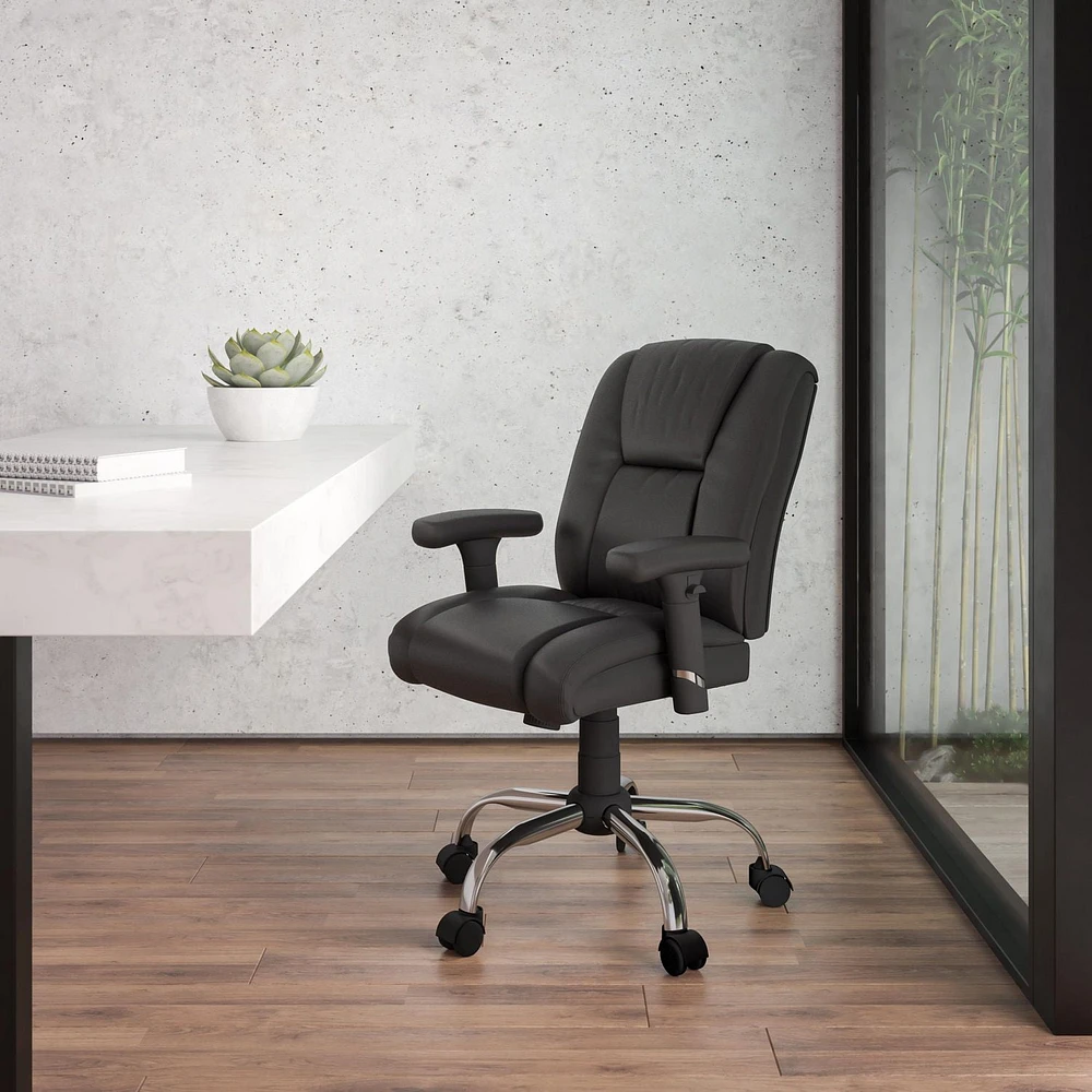 HERCULES Series Big & Tall 400 lb. Rated Black Leather Swivel Task Chair with Adjustable Arms and Chrome Base