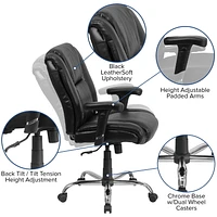 HERCULES Series Big & Tall 400 lb. Rated Black Leather Swivel Task Chair with Adjustable Arms and Chrome Base