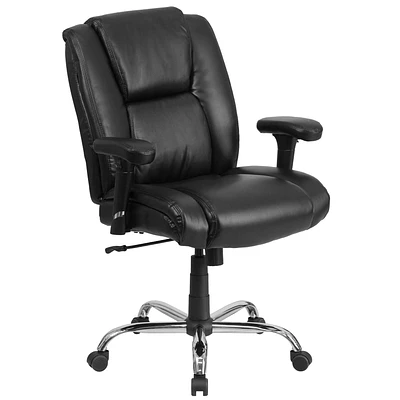 HERCULES Series Big & Tall 400 lb. Rated Black Leather Swivel Task Chair with Adjustable Arms and Chrome Base