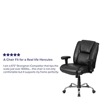 HERCULES Series Big & Tall 400 lb. Rated Black Leather Swivel Task Chair with Adjustable Arms and Chrome Base