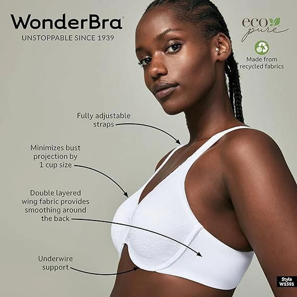 WonderBra Eco Pure Lace Minimizer Underwire Bra, 36B - 40DD