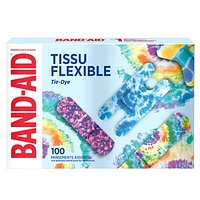 Band-Aid Brand Flexible Fabric Tie-Dye Adhesive Bandages, Assorted 100 unités