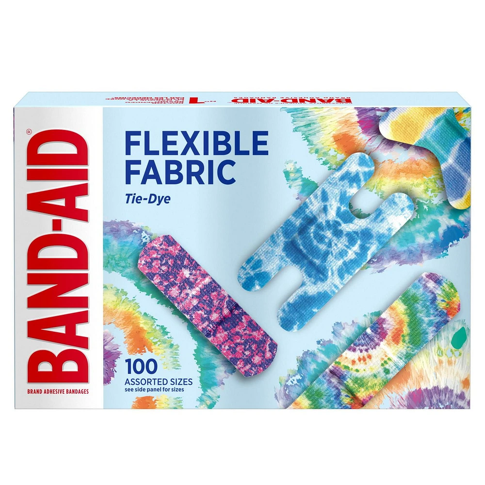 Band-Aid Brand Flexible Fabric Tie-Dye Adhesive Bandages, Assorted 100 unités