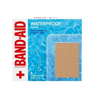 Band-Aid Brand Waterproof Clear Adhesive Bandages, Jumbo 6 unités