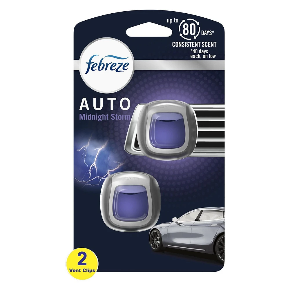 Febreze AUTO Air Freshener Vent Clip Midnight Storm Scent, Car Vent Clip