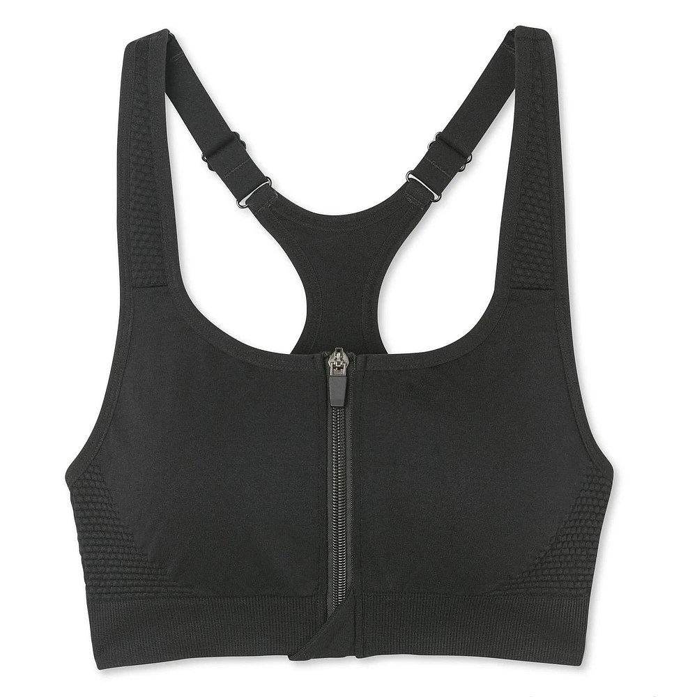 Soutien-gorge de sport sans coutures zippé sur le devant Athletic Works pour femmes