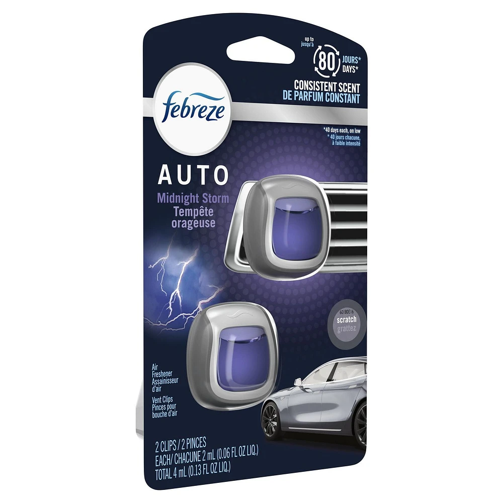 Febreze AUTO Air Freshener Vent Clip Midnight Storm Scent, Car Vent Clip