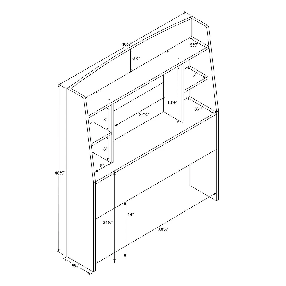 Prepac Astrid Twin Bookcase Headboard, Drifted Gray