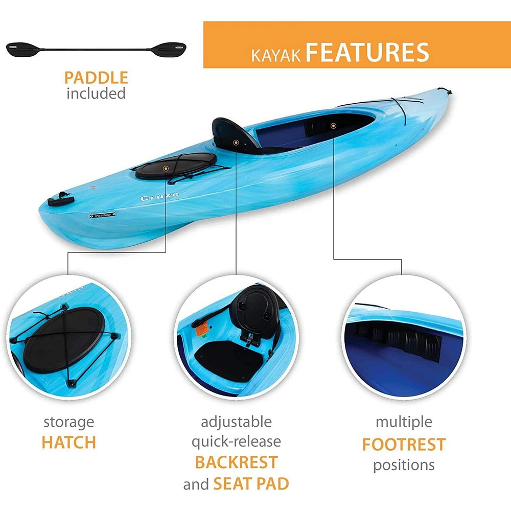 LIFETIME Cruze 120" Sit-In Kayak with Paddle, Turquoise