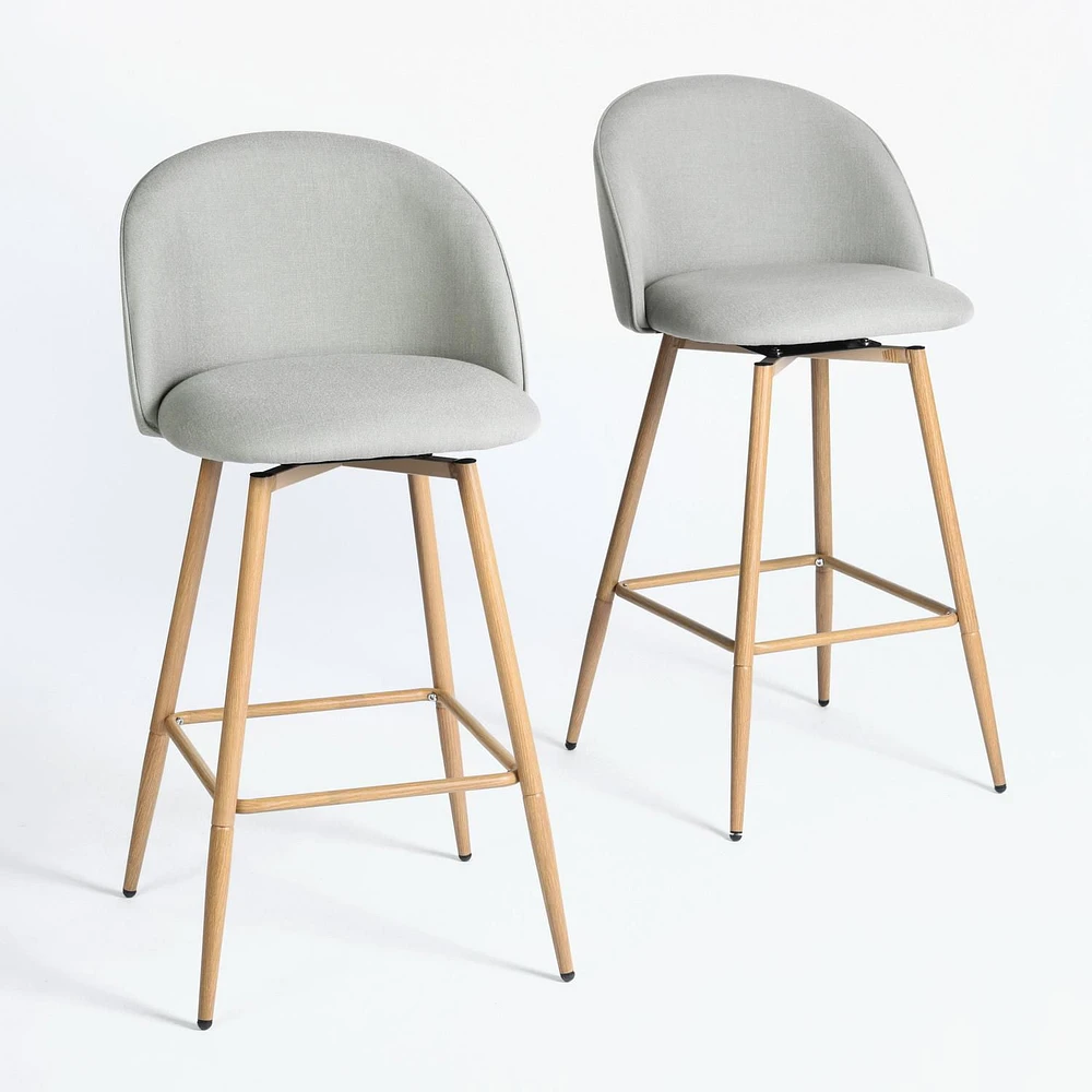 Homy Casa Contemporary Set of 2 Swivel UpholsteryCounter Height Bar Stool Oak Finished Metal Legs