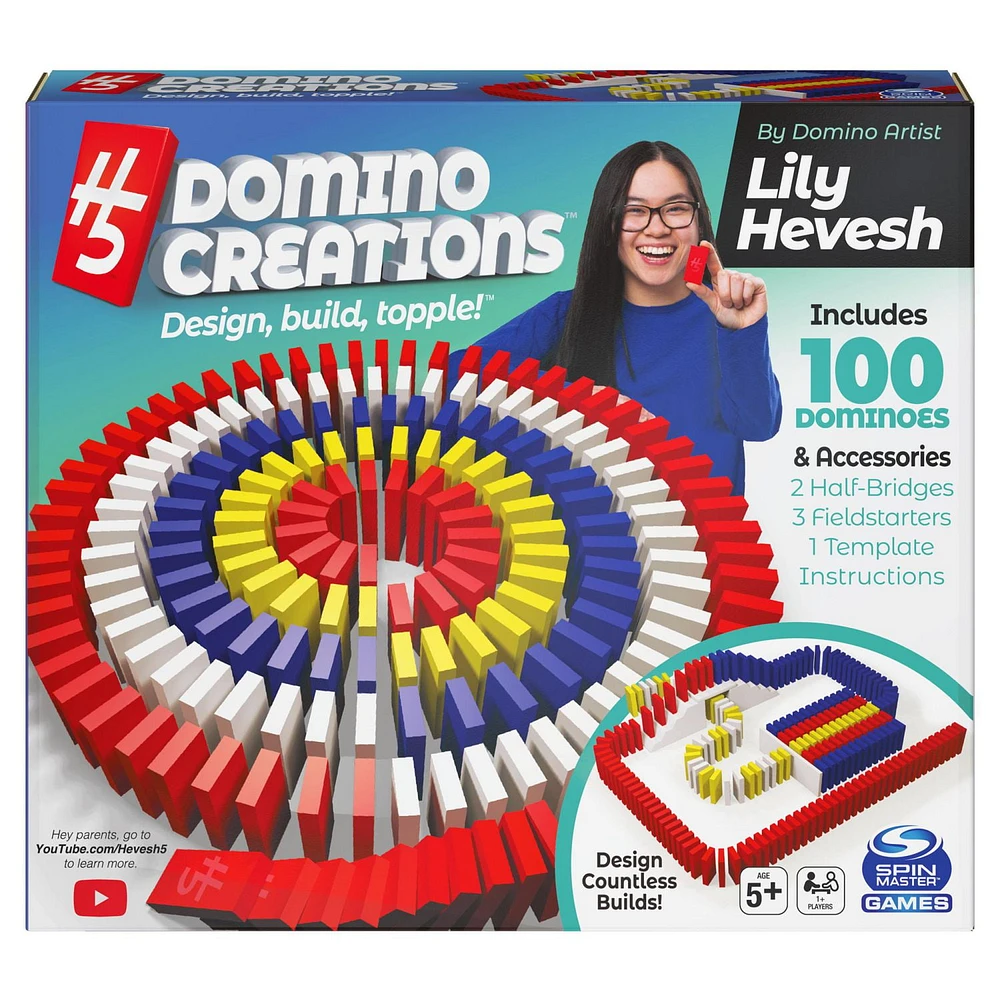 H5 Domino Creations 100-Piece Set by Lily Hevesh, for Families and Kids Ages 5 and up