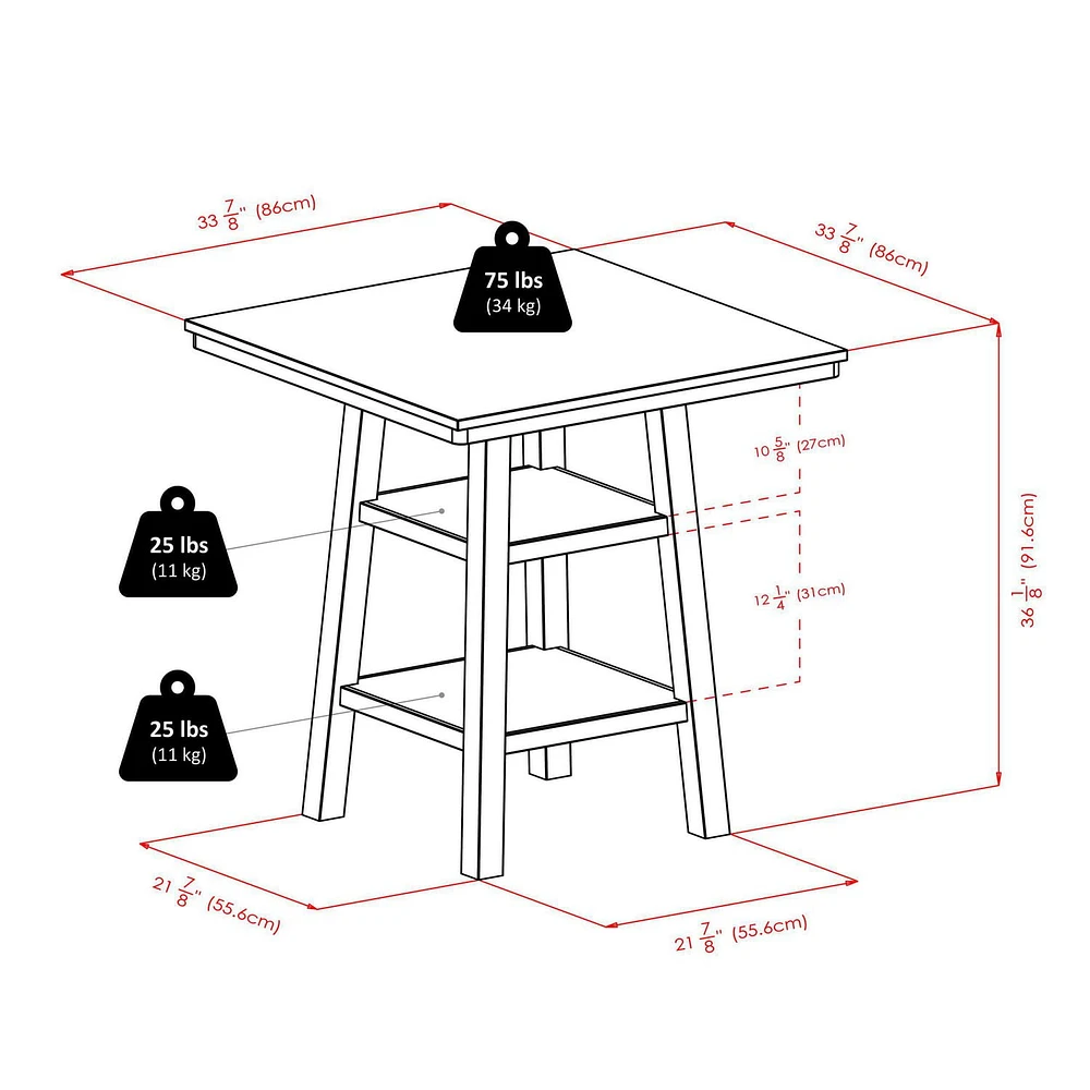 Winsome Orlando 3 Piece Set High Table, 2 Shelves with 2 Saddle Seat Stools