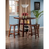 Winsome Orlando 3 Piece Set High Table, 2 Shelves with 2 Saddle Seat Stools