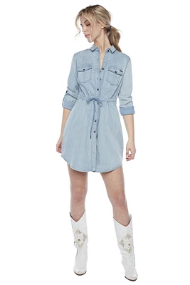 Jeaniologie ™  Button Front Dress - Light Blue Bleach, Size S-XXL