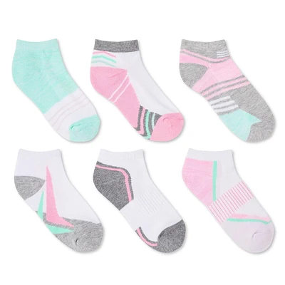 Athletic Works Girls' Ankle Socks 6-Pack, Sizes 11/2-3/6