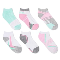 Athletic Works Girls' Ankle Socks 6-Pack, Sizes 11/2-3/6
