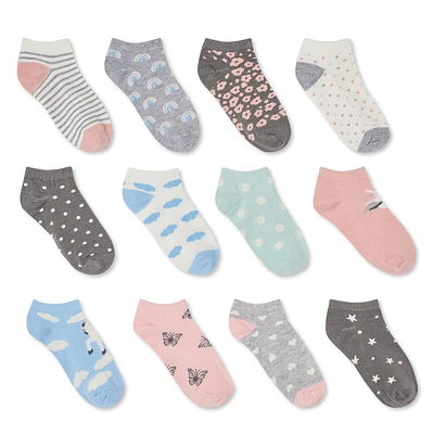 George Girls' Low-Cut Socks 12-Pack, Sizes 11/2-3/6