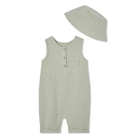 George Baby Boys' Crinkle Romper 2-Piece Set