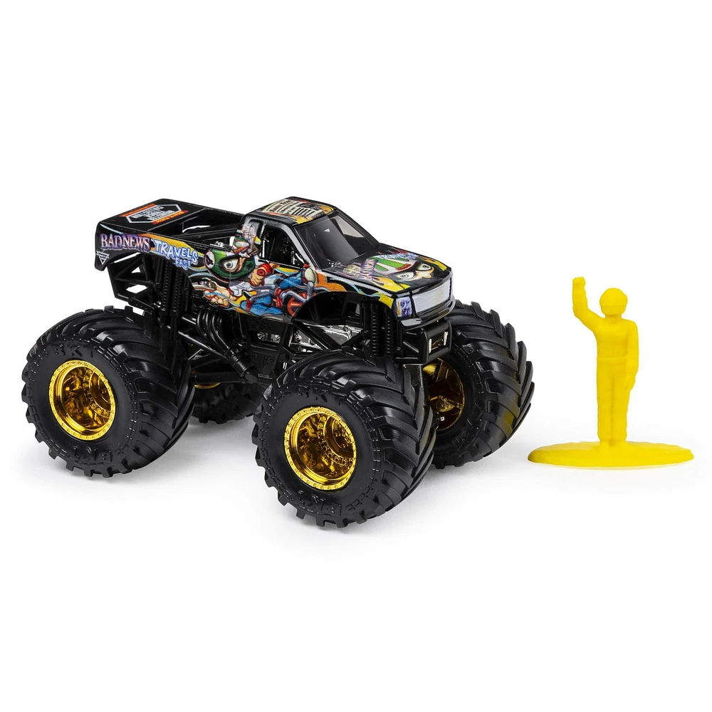 Monster Jam, Official Bad News Travels Fast Monster Truck, Die-Cast Vehicle, Arena Favorites Series, 1:64 Scale