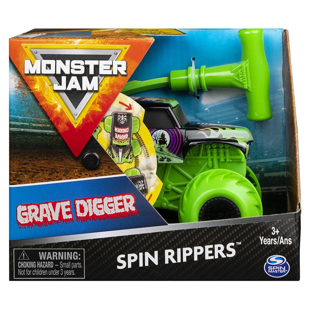 Monster Jam, Official Grave Digger Spin Rippers Monster Truck, 1:43 Scale Ripcord Vehicle