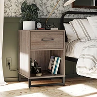 Nightstand with 1 Drawer, Distressed Gray Oak