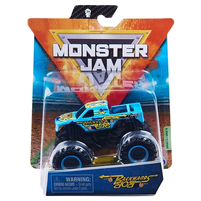 Monster Jam, Monster truck Backwards Bob officiel, véhicule en métal moulé, série Retro Rebels, échelle 1:64